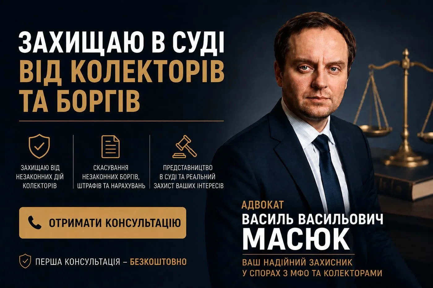 Адвокат Василь Масюк — захист від колекторів та боргів
